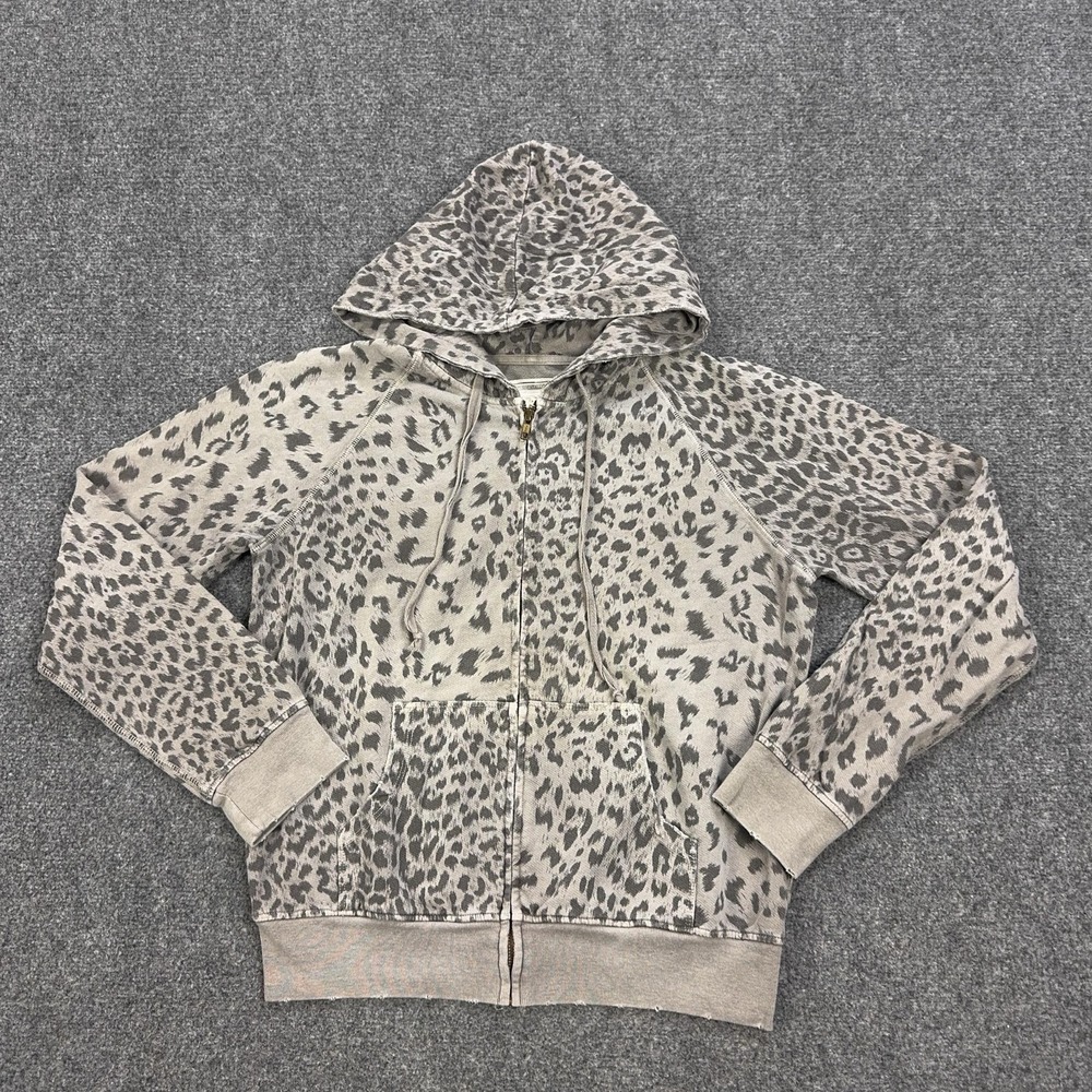 Current Elliott Hoodie Womens Medium 2 Gray Leopard Full Zip Knit Sweatshirt